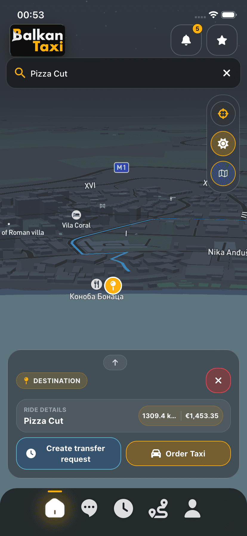 Balkan Taxi app ride request screen
